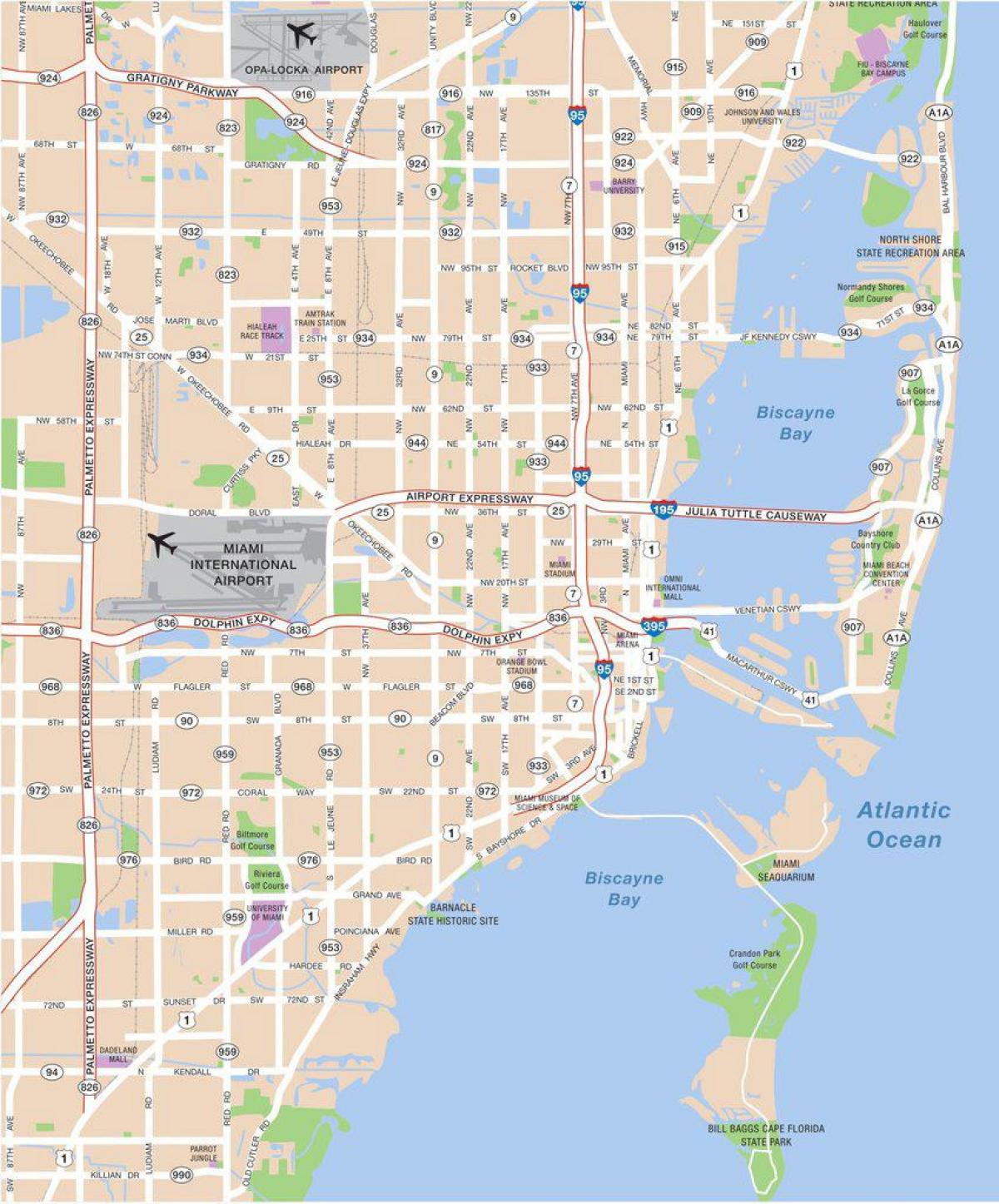 Mapa dos aeroportos de Miami