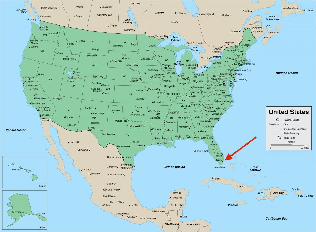 Miami no mapa da Flórida - EUA